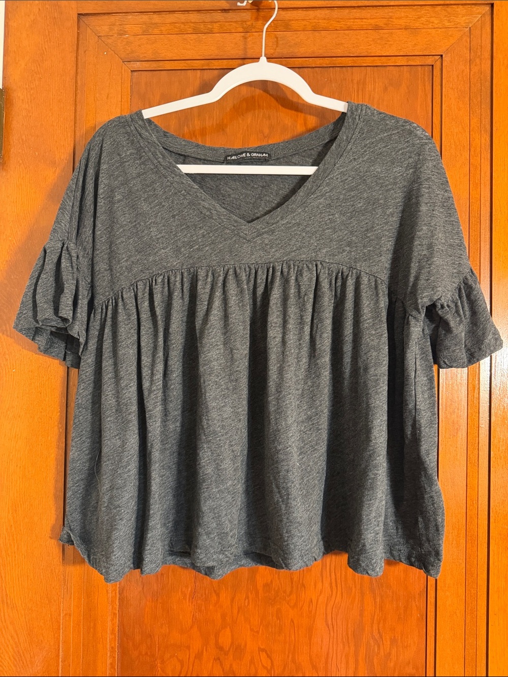 Harlowe & Graham Charcoal Gray V-Neck Babydoll Tunic